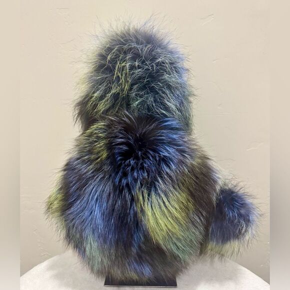 Colorful Real Fox Fur Handmade Round Bag, Includes 2 Strap and Fur Ball Chains - Picture 1 of 17